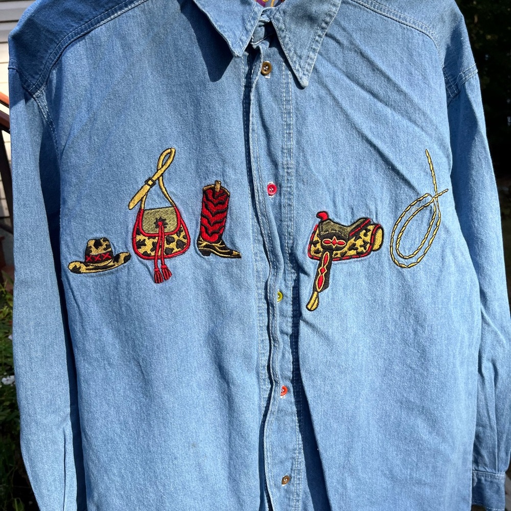 80s Groupy Western Denim Button-Up Shirt Size M Cowboy - Picture 14 of 14